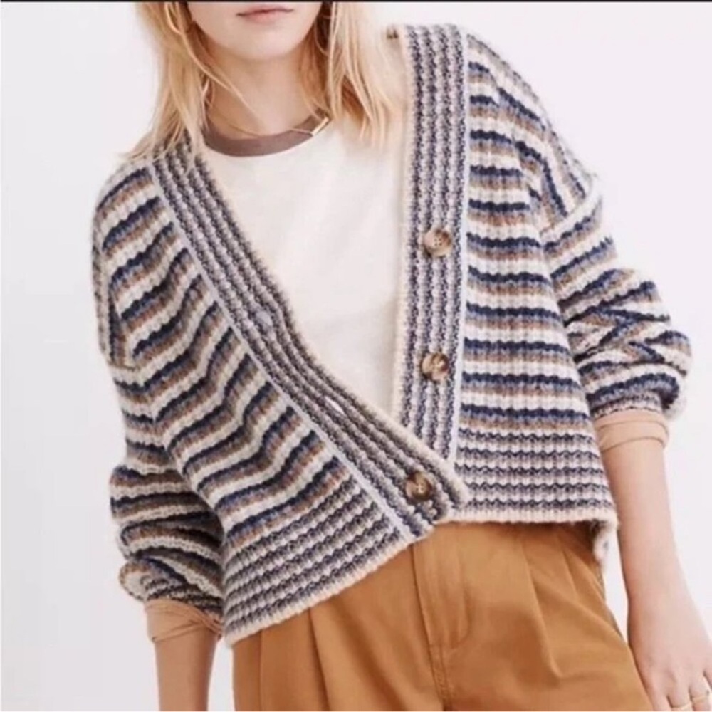 Madewell Striped V-Neck Button Cardigan